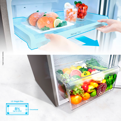 Refrigeradora 11pc, VT34WPP, LG color gris, con dispensador de agua, Linear Coolong Smart Diagnosis.