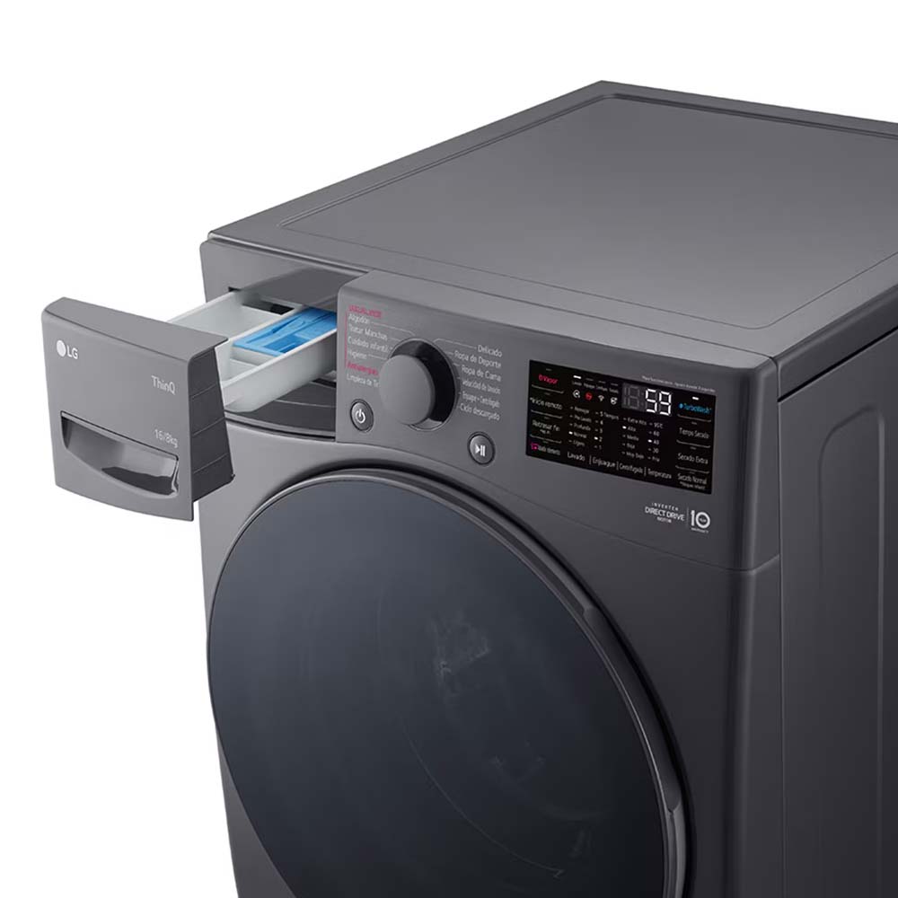 Lavadora y secadora eléctrica WD16MG2S6P LG 2 en 1 de 16kg, carga frontal inverter