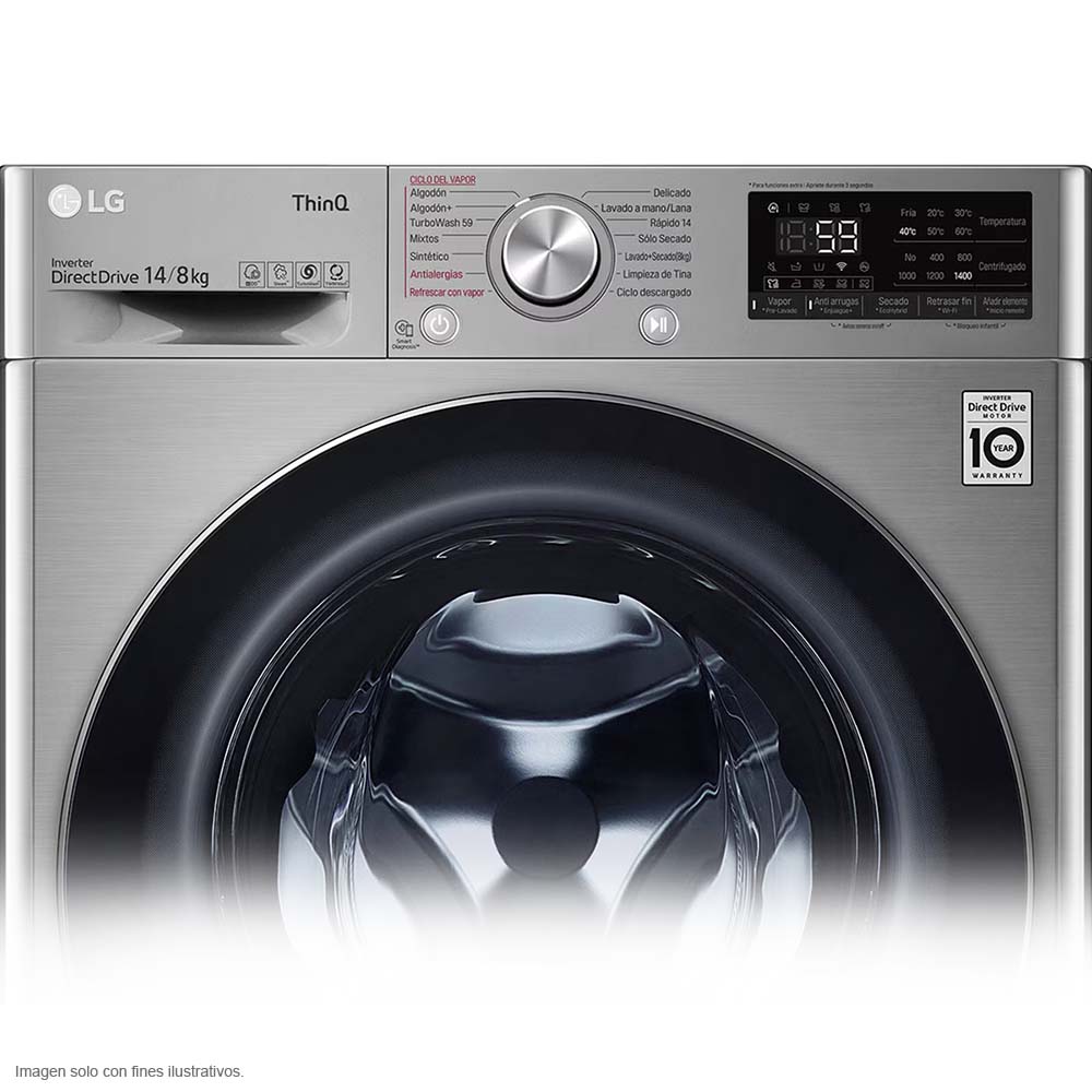 Lavadora y secadora eléctrica 2 en 1 de 14kg WD14VV3S6C LG inverter ThinQ 6motion DD turboWash