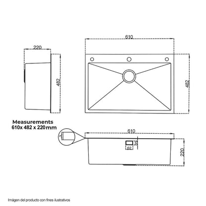 Fregador de 61cm modelo BOLONIA 61 acero inoxidable satinado