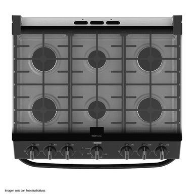 Estufa de 30" EMH7602JBS0 Mabe 6 quemadores (4 jumbos y 2 estandar), encendido eléctrico por botón.