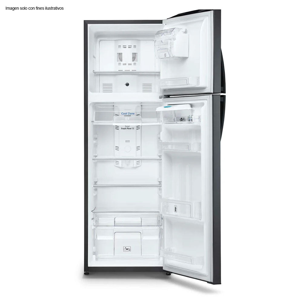 Refrigeradora 11pc RMA1300FXCAC Mabe color acero inoxidable negro, despachador de agua, cajón legumbrero y cajón para carnes.