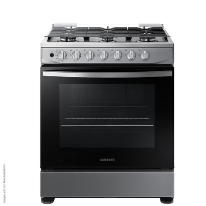 Estufa a gas 30" NX52D3000MV/AX Samsung 6 quemadores, acero inoxidable y parrillas de hierro fundido, tapa de vidrio.