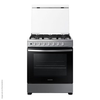 Estufa a gas 30" NX52D3000MV/AX Samsung 6 quemadores, acero inoxidable y parrillas de hierro fundido, tapa de vidrio.