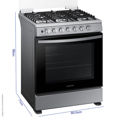 Estufa a gas 30" NX52D3000MV/AX Samsung 6 quemadores, acero inoxidable y parrillas de hierro fundido, tapa de vidrio.