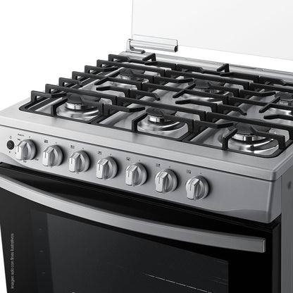 Estufa a gas 30" NX52D3000MV/AX Samsung 6 quemadores, acero inoxidable y parrillas de hierro fundido, tapa de vidrio.