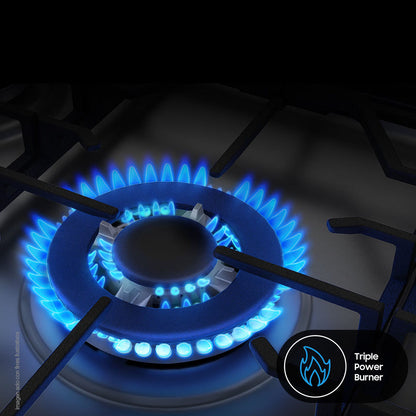 Estufa a gas 30" NX52D3000MV/AX Samsung 6 quemadores, acero inoxidable y parrillas de hierro fundido, tapa de vidrio.