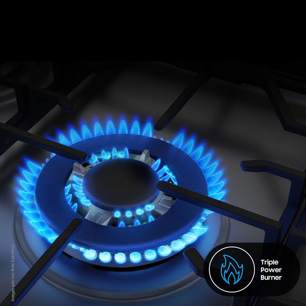 Estufa a gas 30" NX52D3000MV/AX Samsung 6 quemadores, acero inoxidable y parrillas de hierro fundido, tapa de vidrio.