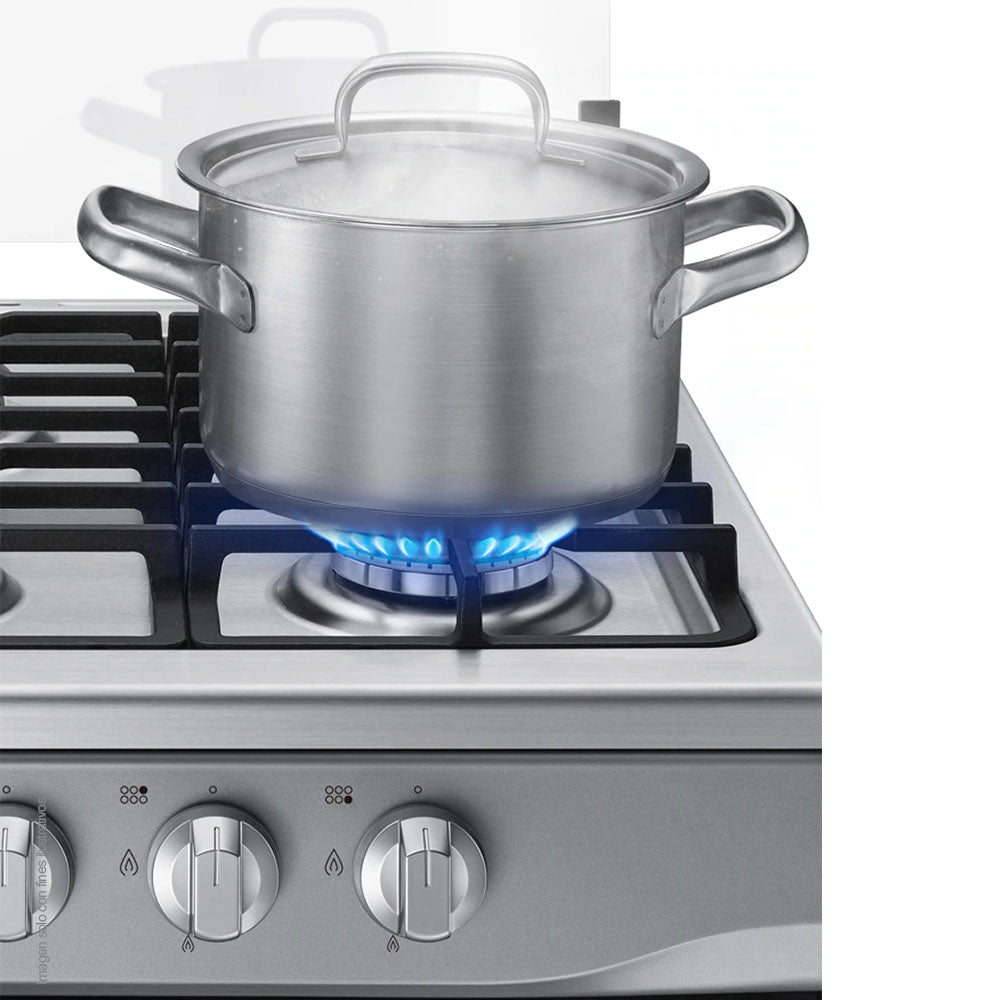Estufa a gas 30" NX52D3000MV/AX Samsung 6 quemadores, acero inoxidable y parrillas de hierro fundido, tapa de vidrio.