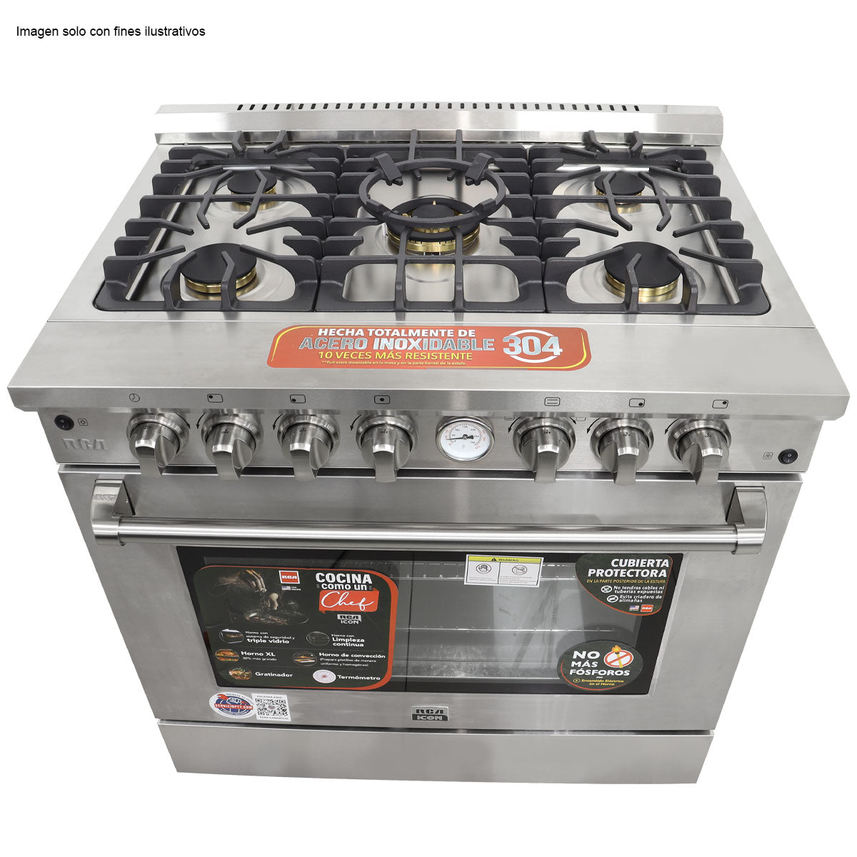 Estufa industrial de 36" RCCC960 Serie ICON RCA de 5 quemadores Horno XL