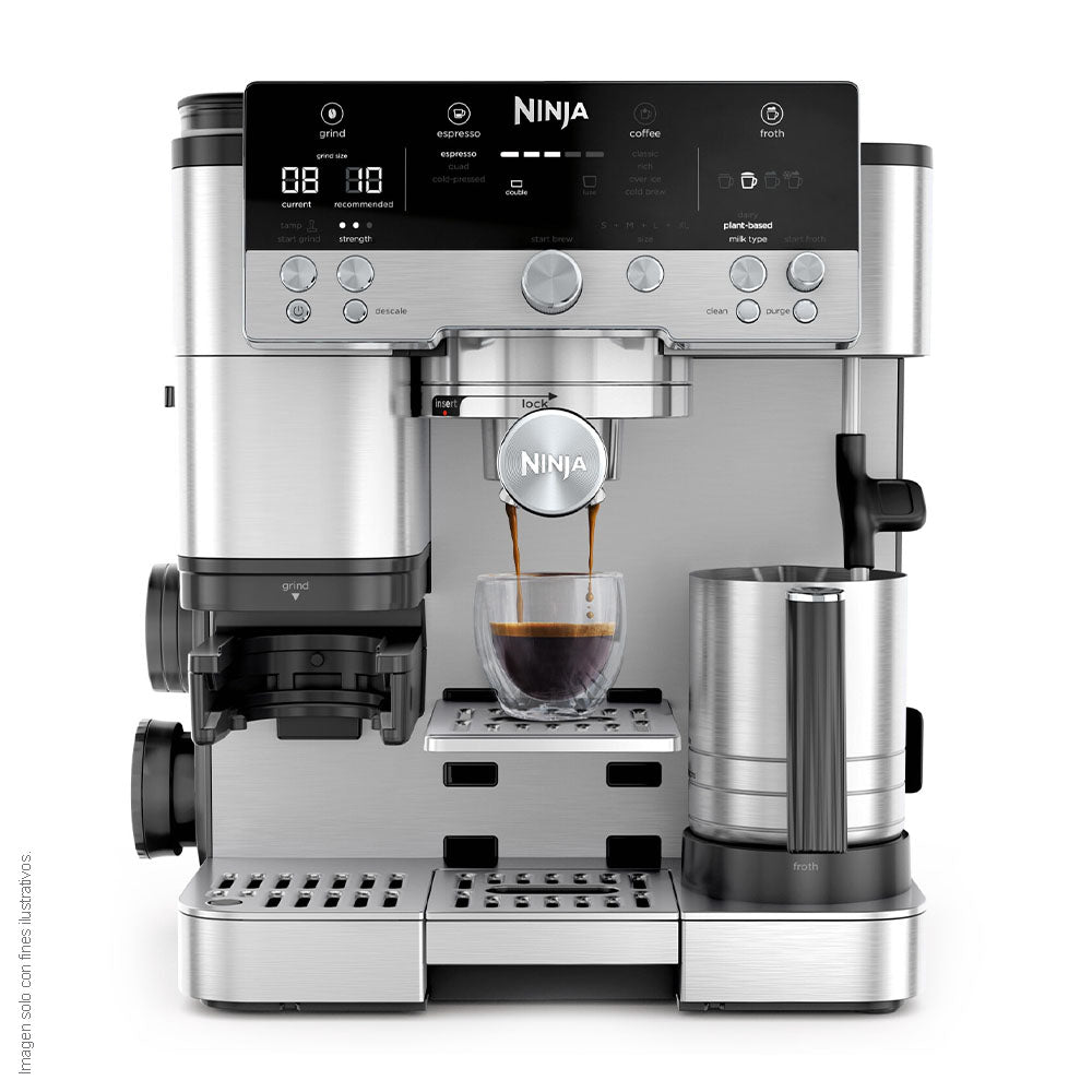 Maquina cafetera 3 en 1 ES601Ninja Serie Premier, cappuccino, cold brew y espresso con molinillo y espumador de leche integrados, fácil de usar y 4 preajustes automáticos de espuma color plata