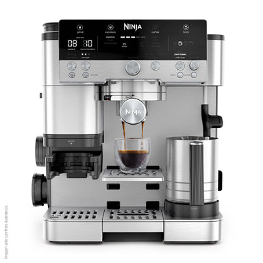 Maquina cafetera 3 en 1 ES601Ninja Serie Premier, cappuccino, cold brew y espresso con molinillo y espumador de leche integrados, fácil de usar y 4 preajustes automáticos de espuma color plata
