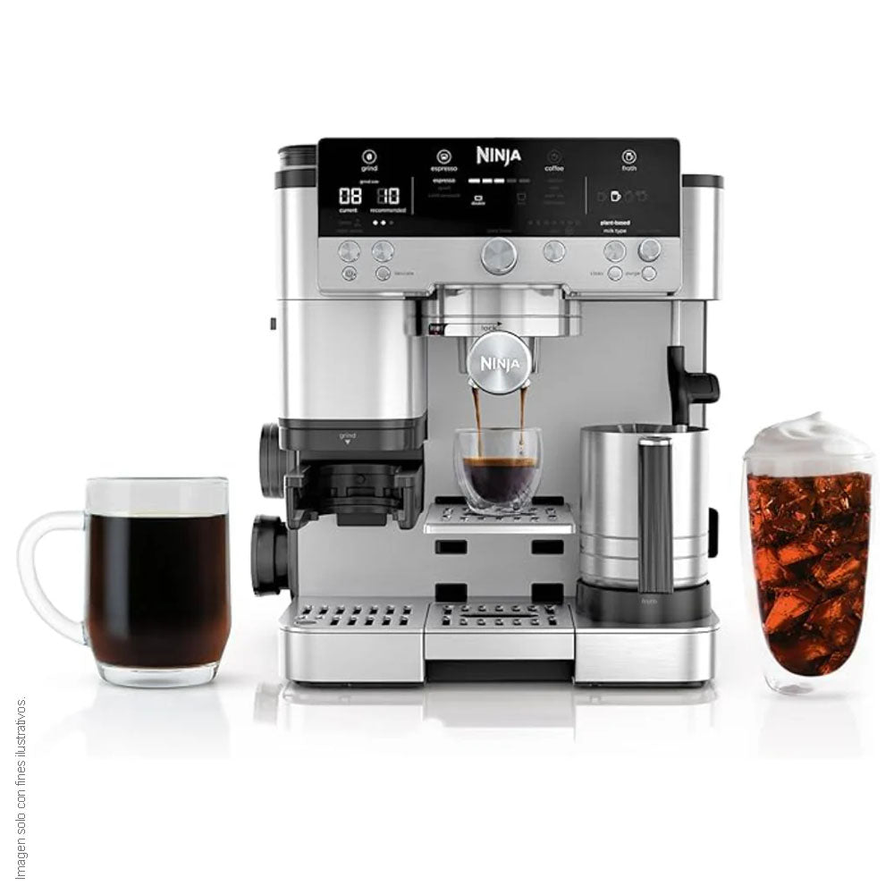 Maquina cafetera 3 en 1 ES601Ninja Serie Premier, cappuccino, cold brew y espresso con molinillo y espumador de leche integrados, fácil de usar y 4 preajustes automáticos de espuma color plata