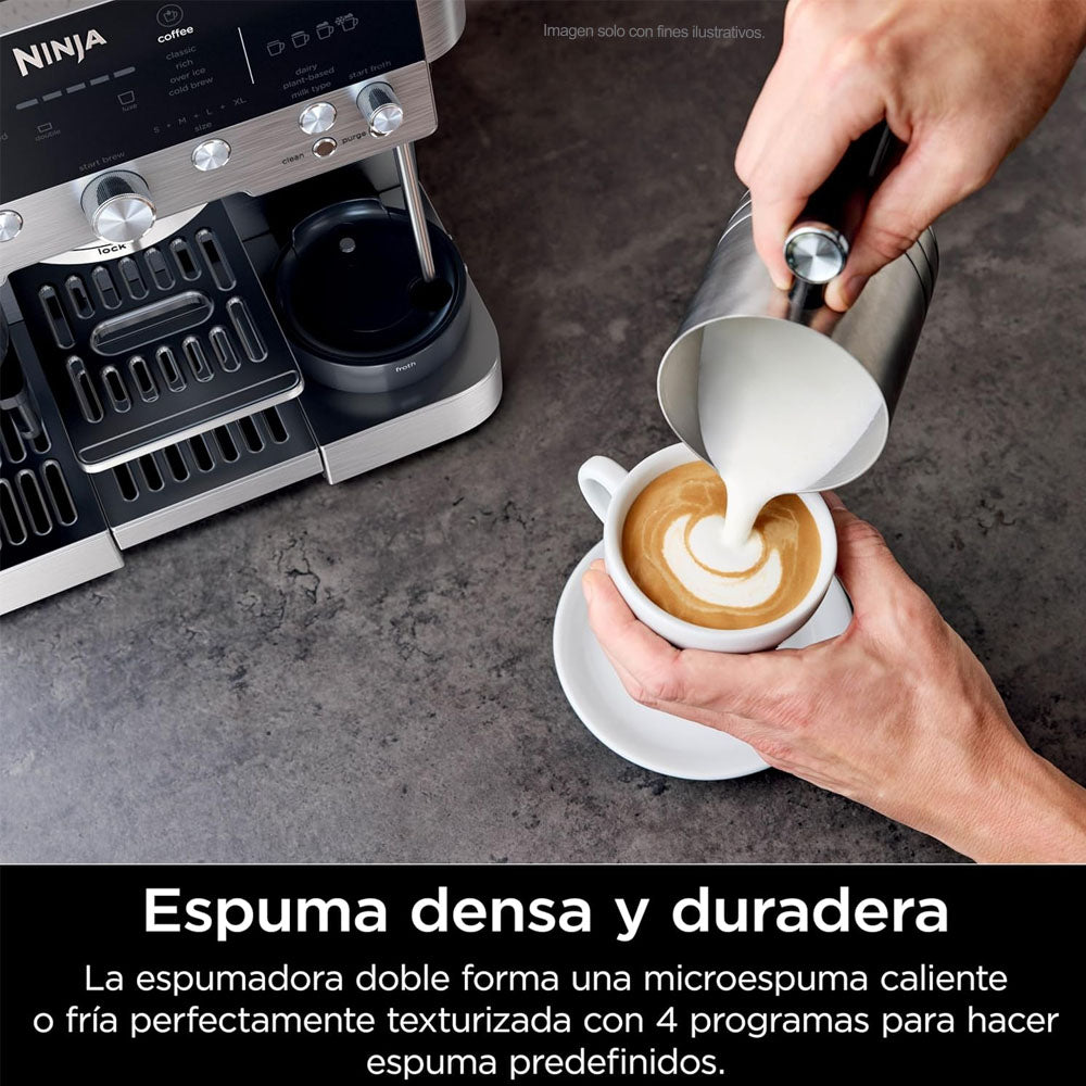 Maquina cafetera 3 en 1 ES601Ninja Serie Premier, cappuccino, cold brew y espresso con molinillo y espumador de leche integrados, fácil de usar y 4 preajustes automáticos de espuma color plata