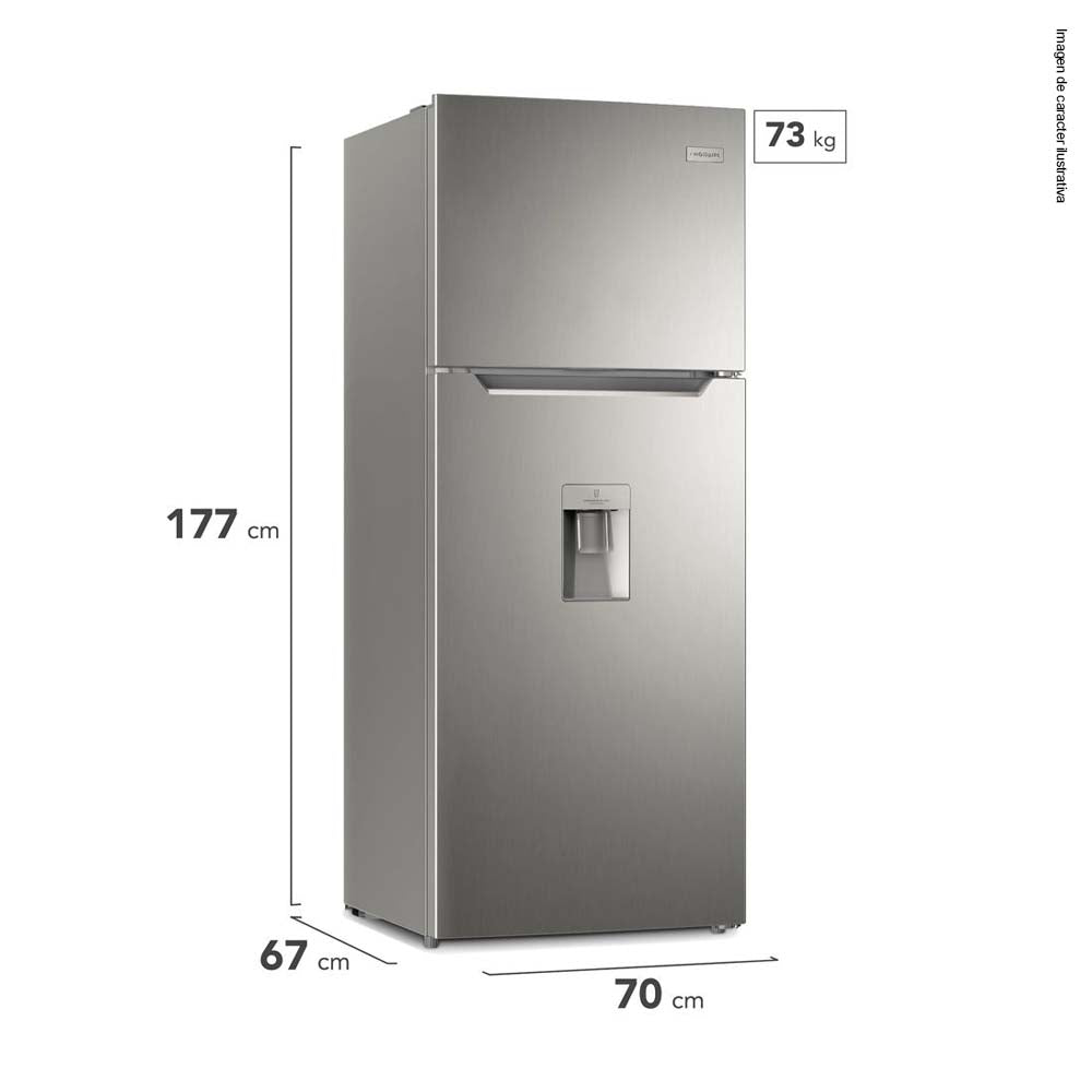Refrigeradora Top Mount 15pc FRTS15K3HTS Frigidaire color gris acero inoxidable dispensador de agua