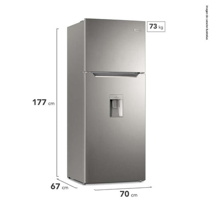 Refrigeradora Top Mount 15pc FRTS15K3HTS Frigidaire color gris acero inoxidable dispensador de agua