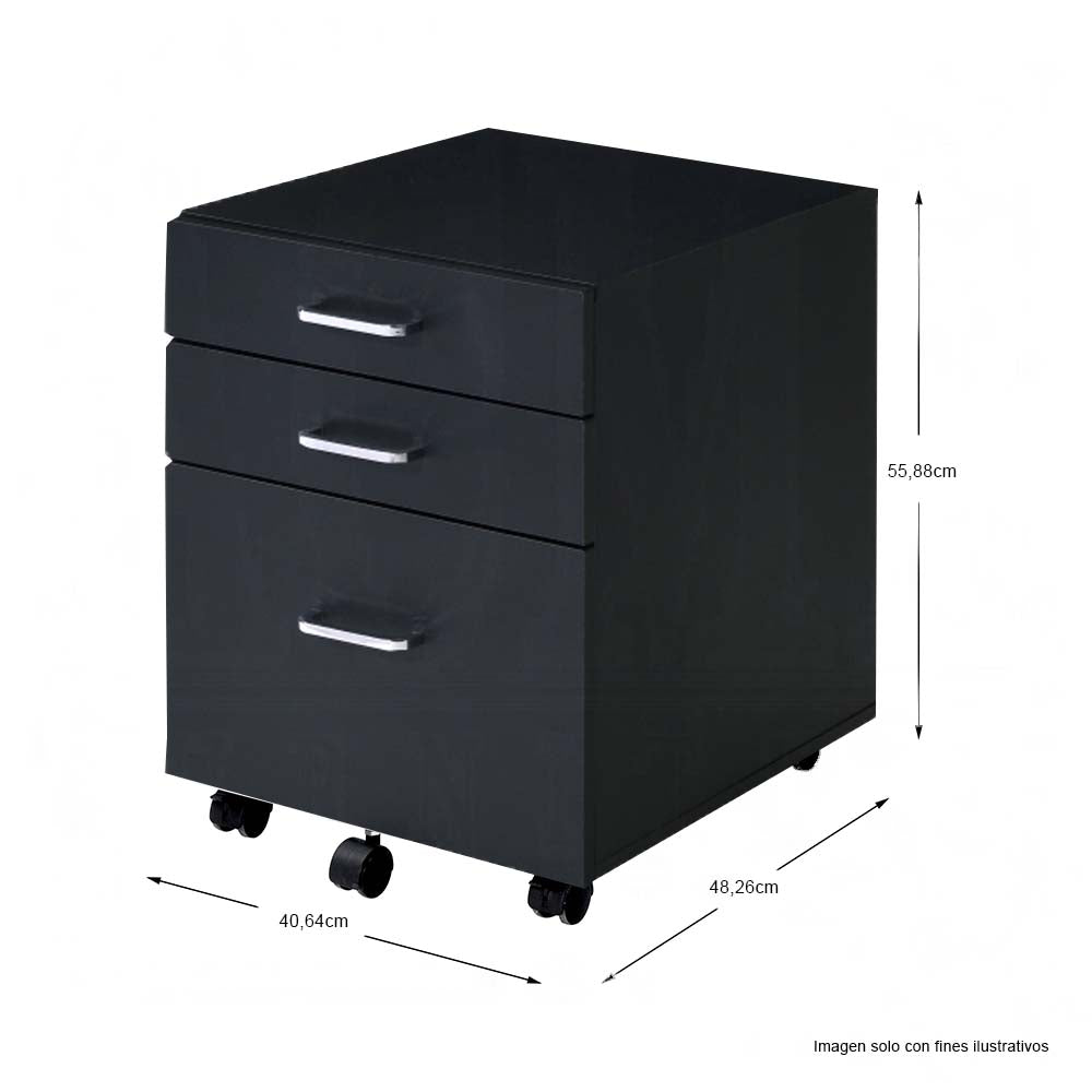 Gabinete Tennos 93199 color negro 3 gavetas con ruedas