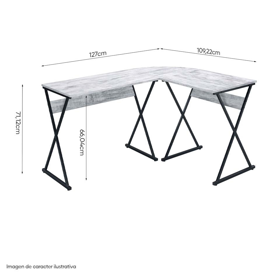 ESCRITORIO EN L  ZAFIRI SOBRE GRIS PATAS NEGRAS 50 X 43" 92812