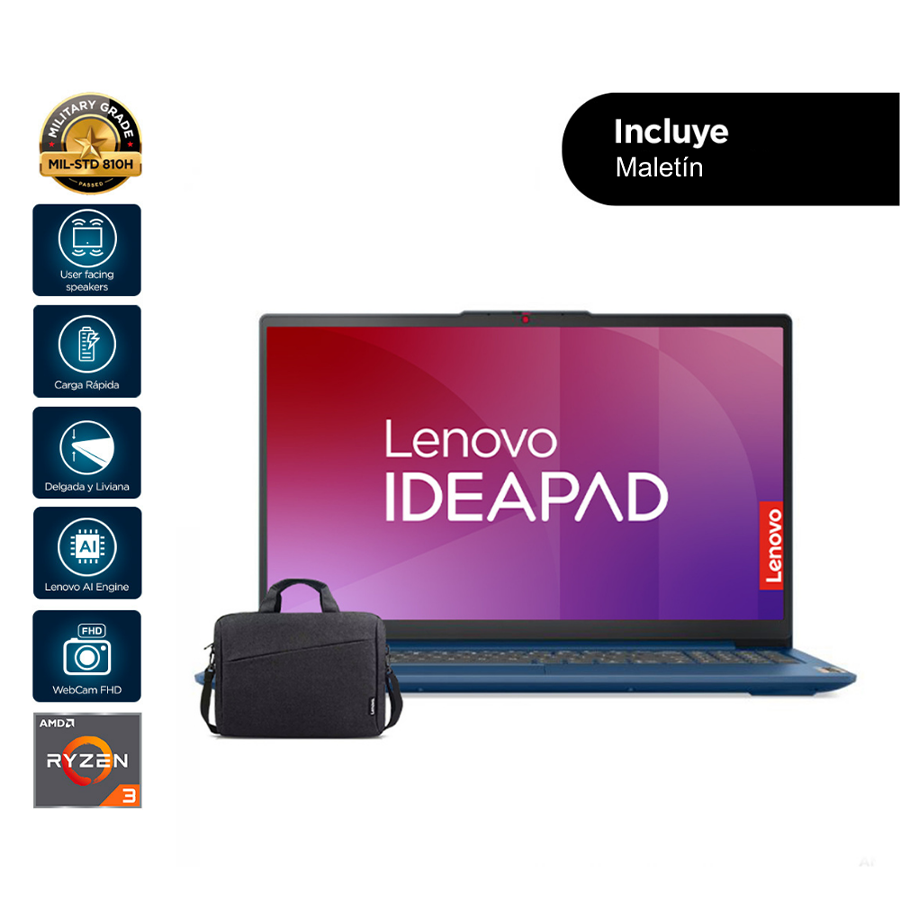 Laptop IdeaPad Slim 82XQ00M8GJ 15.6" Ryzen 3 7320U 8GB 512GB Incluye Bolso de hombro T210