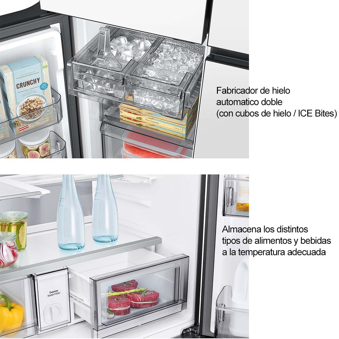 Refrigeradora 23PC French Door Bespoke, 4 puertas, Samsung color blanco limpio.