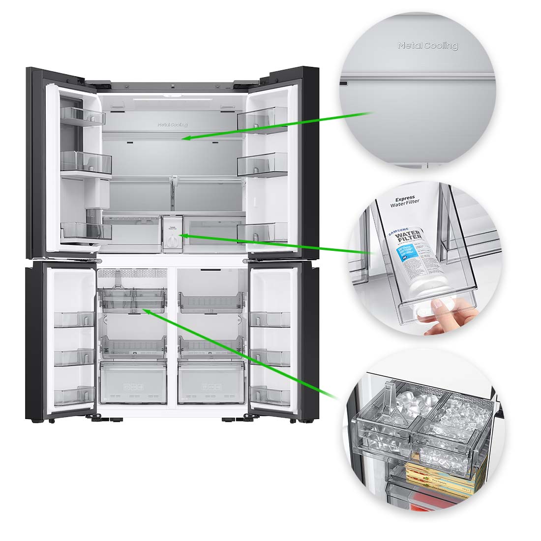 Refrigeradora 23PC French Door Bespoke, 4 puertas, Samsung color blanco limpio.