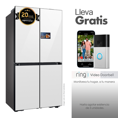 Refrigeradora FDB 4 puertas 23pc RM90F66C1WAP Samsung color blanco limpio.