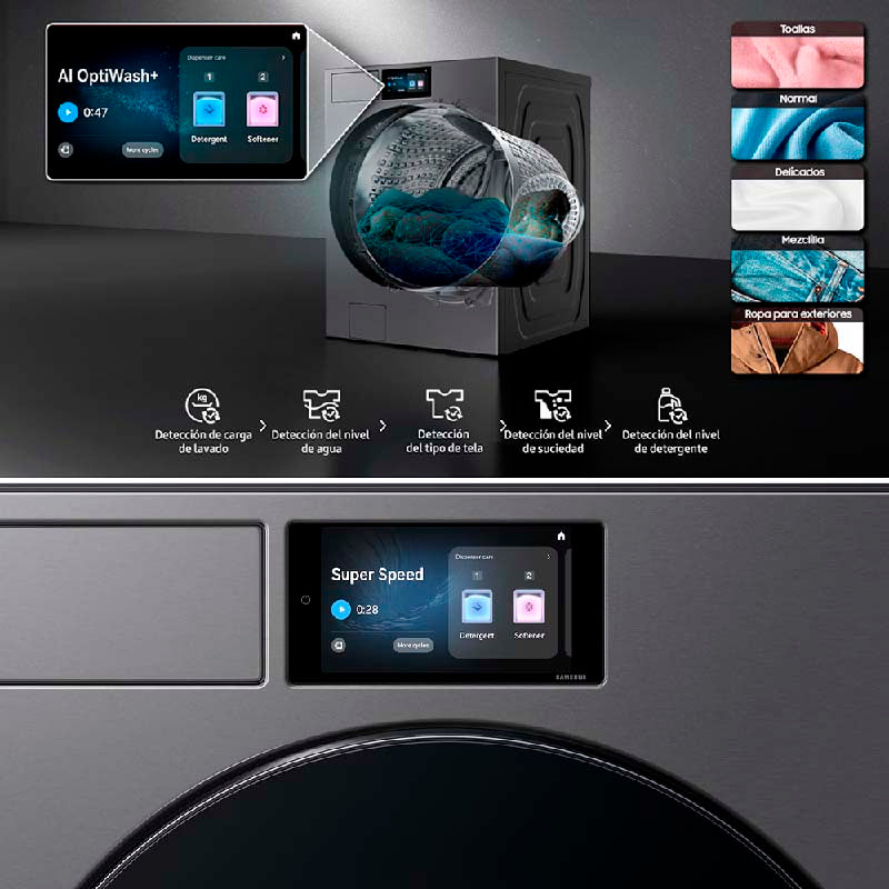 Lavadora Bespoke AI carga frontal 26 Kg WF90F26ADSAP AI Home y AI OptiWash+ Samsung