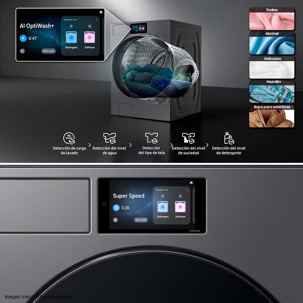 Lavadora Bespoke AI carga frontal 26 Kg WF90F26ADSAP AI Home y AI OptiWash+ Samsung