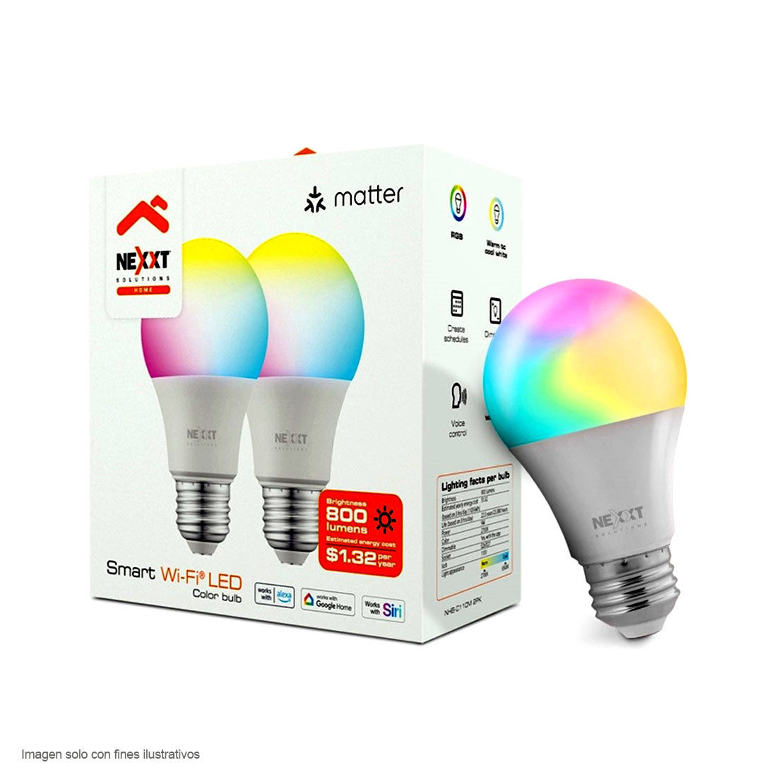 Pack de 2 bombillos Smart NHB-C110M RGB 110V -60HZ WI-FI Nexxt