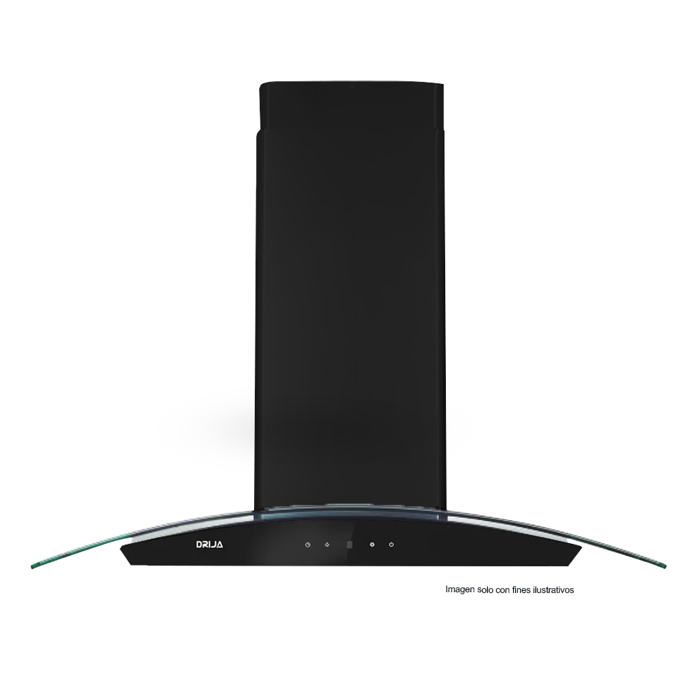 Extractor de grasa Isla 90cm, PRISMA ISLA TOUCH 90 BLACK Drija, 2 chimeneas, iluminación LED, 3 velocidades, control táctil.