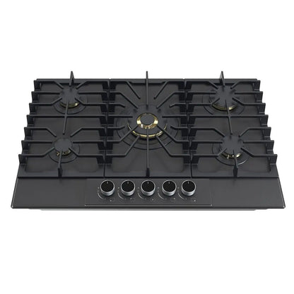 Estufa empotrable a gas Italia 76 Drija Vitroceramica negro mate de 76cm perillas de lujo 5 quemadores.