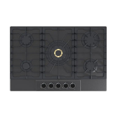Estufa empotrable a gas Italia 76 Drija Vitroceramica negro mate de 76cm perillas de lujo 5 quemadores.