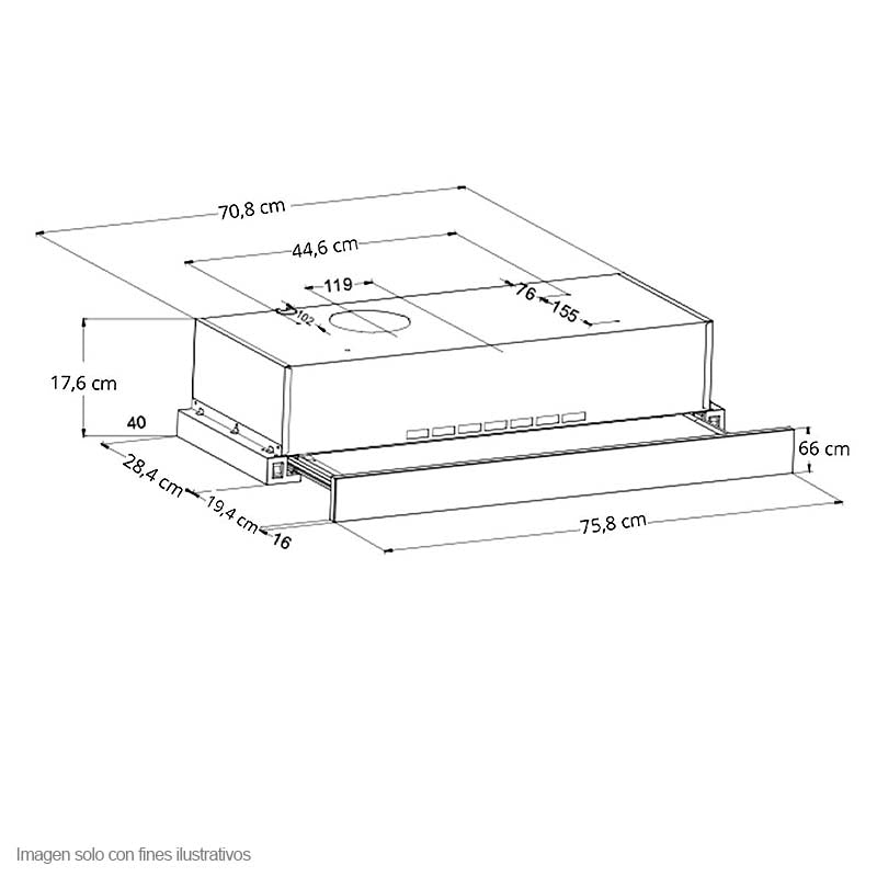 Extractor de grasa empotrable Retráctil Touch 76 Black Drija, Tamaño 75.8cm, panel touch, temporizador, 3 velocidades.