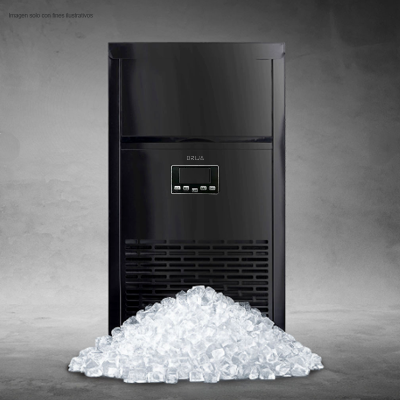 Fabricador de hielo FH45- Black | Drija, acero inoxidable Capacidad 45kg, forma de hielo cubos cuadrados producción continua.