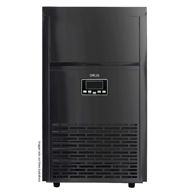 Fabricador de hielo FH45- Black | Drija, acero inoxidable Capacidad 45kg, forma de hielo cubos cuadrados producción continua.