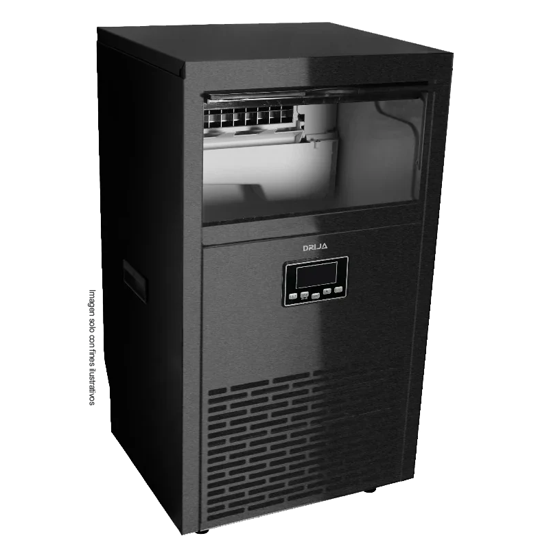 Fabricador de hielo FH45- Black | Drija, acero inoxidable Capacidad 45kg, forma de hielo cubos cuadrados producción continua.