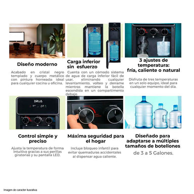 Dispensador de agua 20 litros modelo ACQUA Drija 3 ajustes de temperatura (fría, caliente o natural)