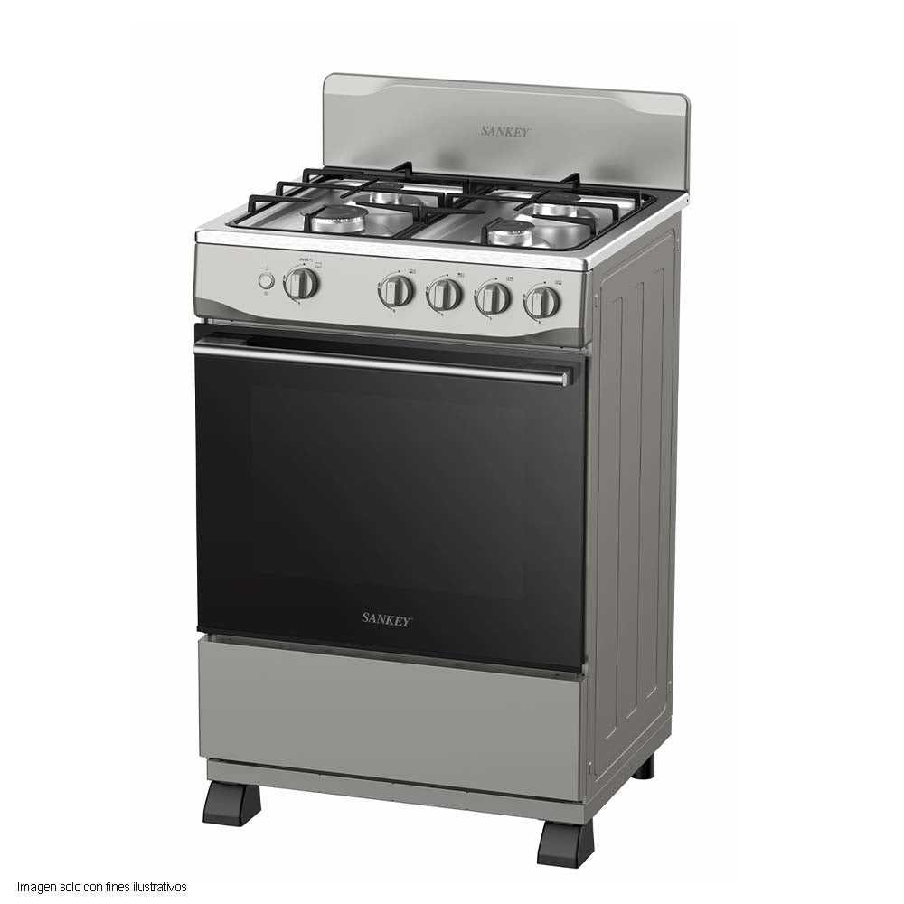 Estufa a gas de 24" BELL SL Sankey  4 quemadores, encendido eléctrico, color gris, cubierta en acero inox.