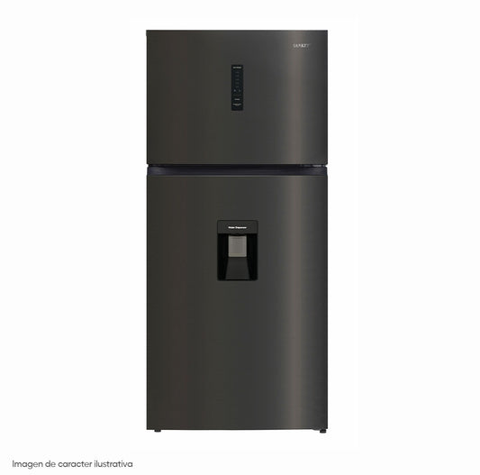 Refrigeradora Top Mount 20pc RF20IN81BD Sankey color acero inoxidable negro con dispensado de agua.
