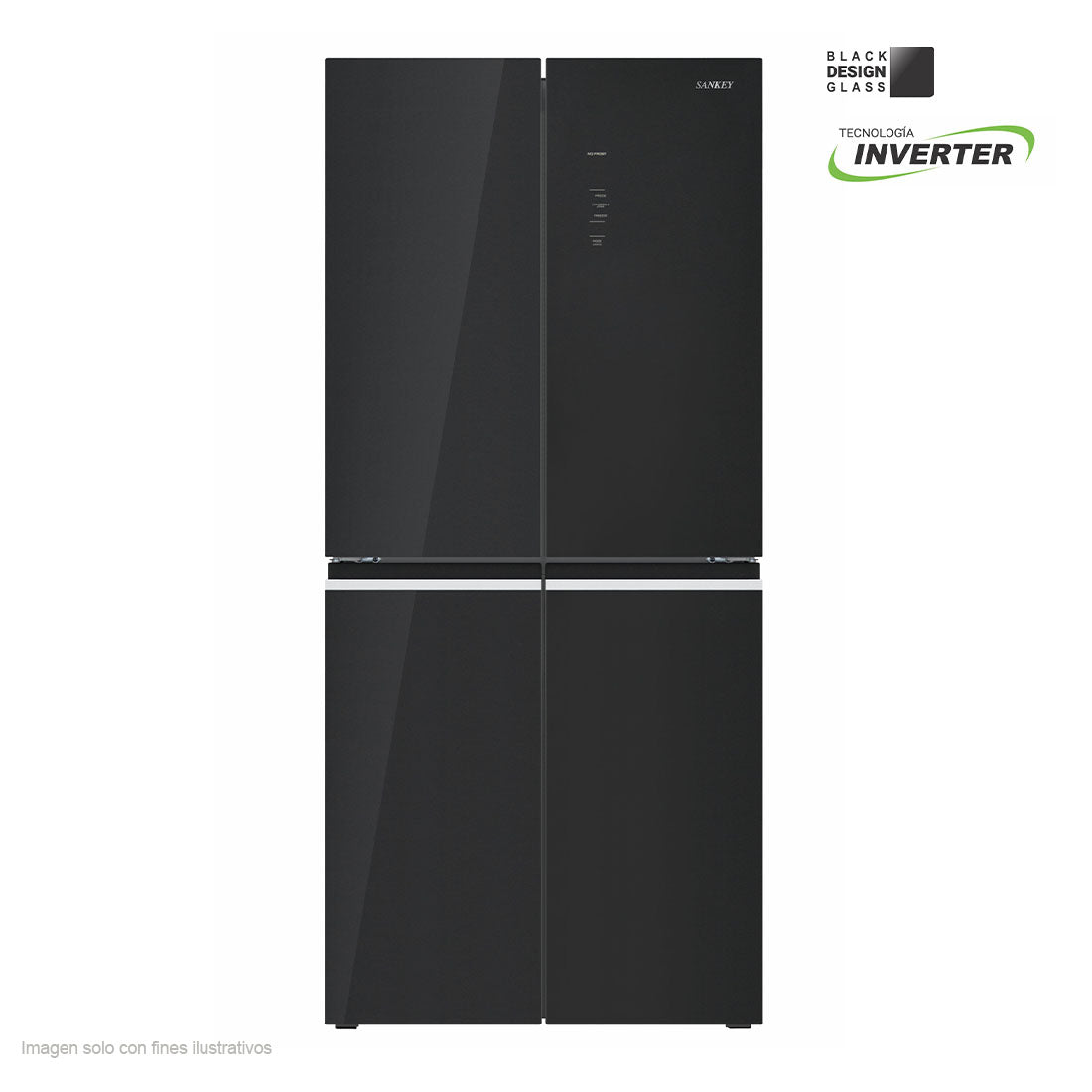 Refrigeradora 16.6pc RF-16F4BG Sankey 4 puertas tecnología inverter puertas de vidrio espejo en negro