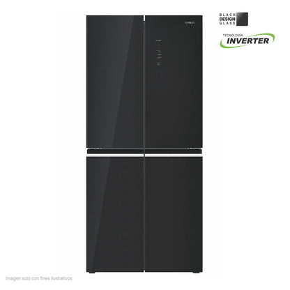 Refrigeradora 16.6pc RF-16F4BG Sankey 4 puertas tecnología inverter puertas de vidrio espejo en negro