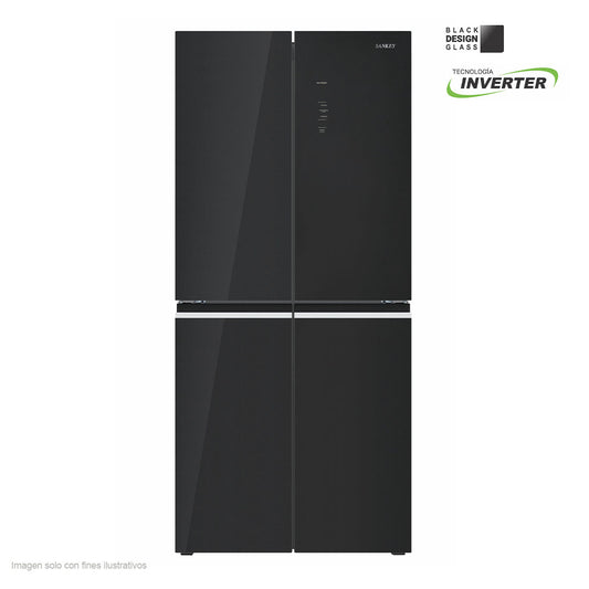 Refrigeradora 16.6pc RF-16F4BG Sankey 4 puertas tecnología inverter puertas de vidrio espejo en negro