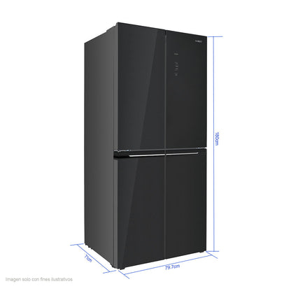 Refrigeradora 16.6pc RF-16F4BG Sankey 4 puertas tecnología inverter puertas de vidrio espejo en negro