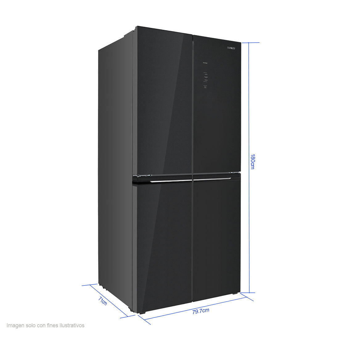 Refrigeradora 16.6pc RF-16F4BG Sankey 4 puertas tecnología inverter puertas de vidrio espejo en negro