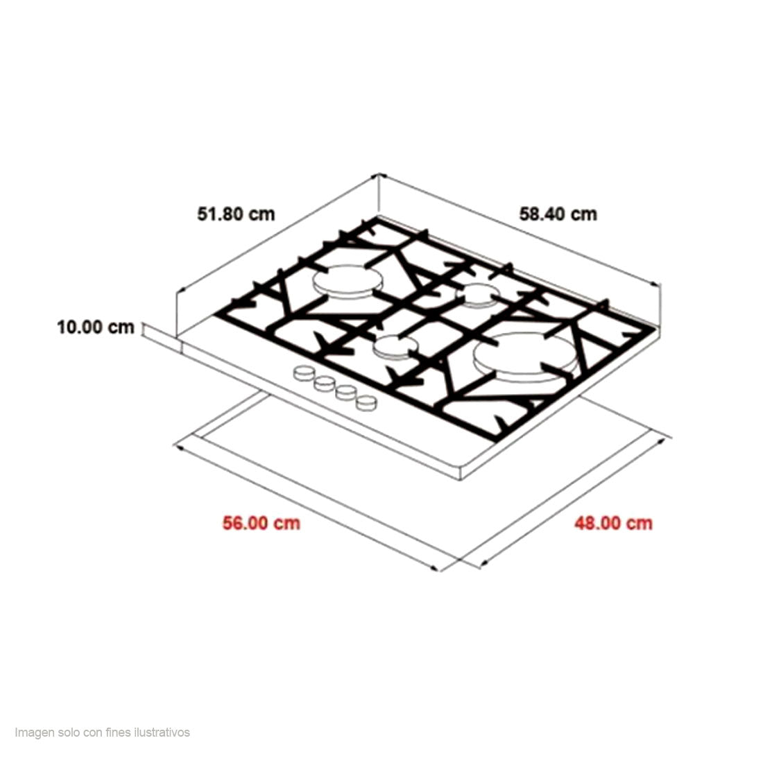 Estufa a gas FERRARA 60 PRO  Drija de vitrocerámica- acero 4 quemadores encendido eléctrico.