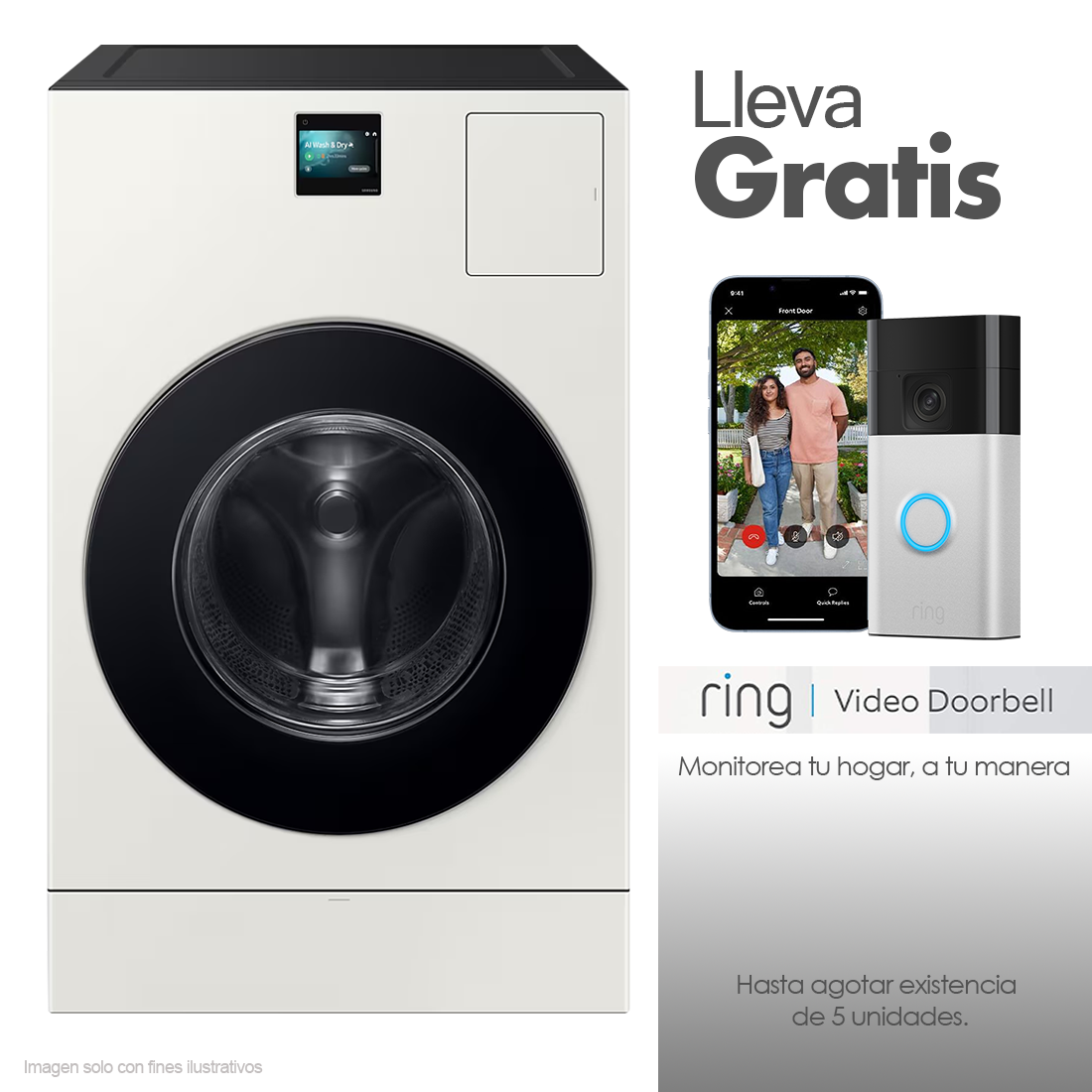 Lavadora y Secadora eléctrica 26kg WD26FB8690BEAP Samsung color Beige