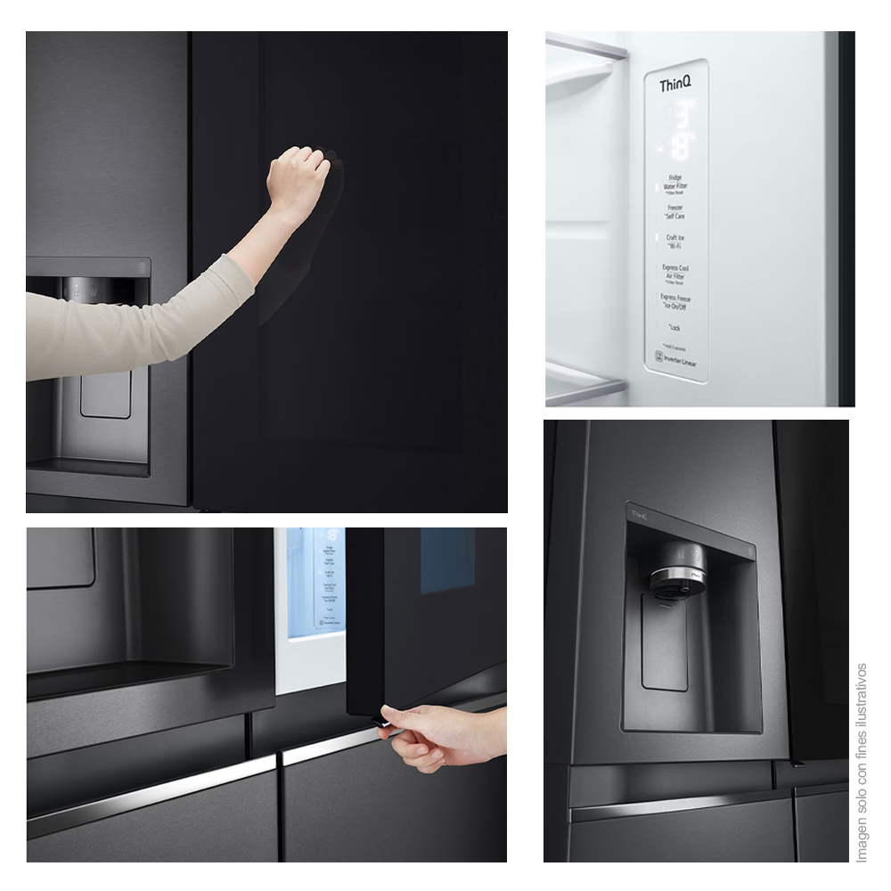 Refrigeradora Side By Side 22pc, VS25XHWCB, LG InstaView negro matte, metal decoration, Door Coolong, ThinQ