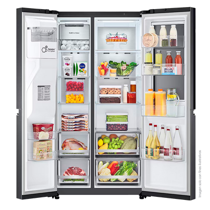 Refrigeradora Side By Side 22pc, VS25XHWCB, LG InstaView negro matte, metal decoration, Door Coolong, ThinQ