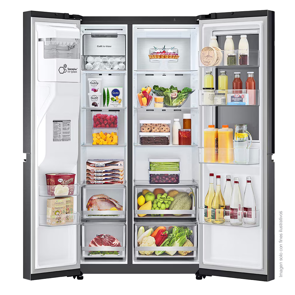Refrigeradora Side By Side 22pc, VS25XHWCB, LG InstaView negro matte, metal decoration, Door Coolong, ThinQ