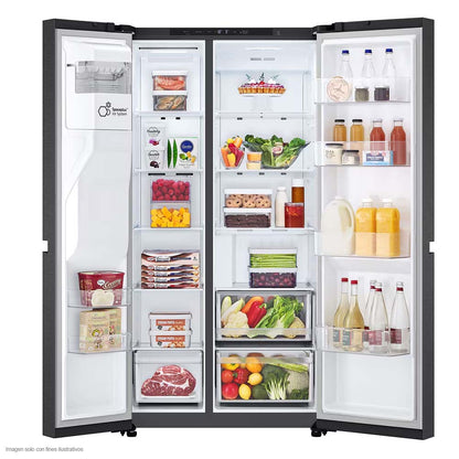 Refrigeradora 22pc Side By Side VS25LQIK de LG, color negro mate Smart inverter dispensador de agua
